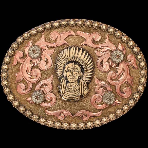 In stock now, this masterpiece captures the essence of leadership and prestige. Elevate your Western style – order the Gold Chief Belt Buckle today!